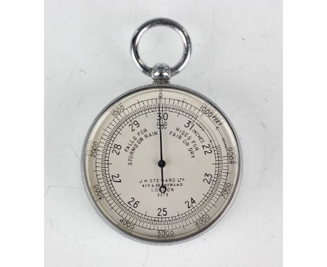 An early 20th century chrome plated pocket barometer altimeter, the silvered dial inscribed 'J.H. Steward Ltd... London 6373'