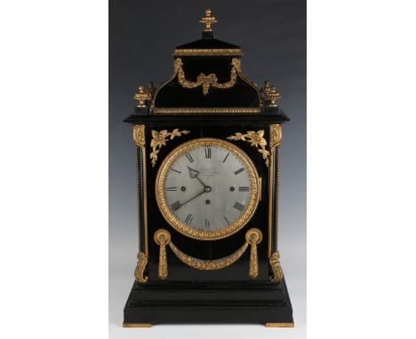 An impressive late Victorian ebonized and gilt brass mounted bracket clock with eight day triple fusee movement chiming quart