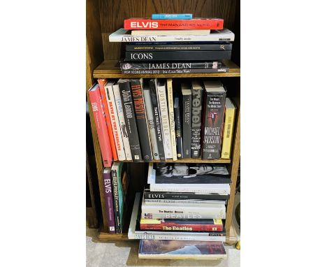 A collection of books relating to music, film and entertainment including Elvis Presley, Michael Jackson, James Dean, John Le