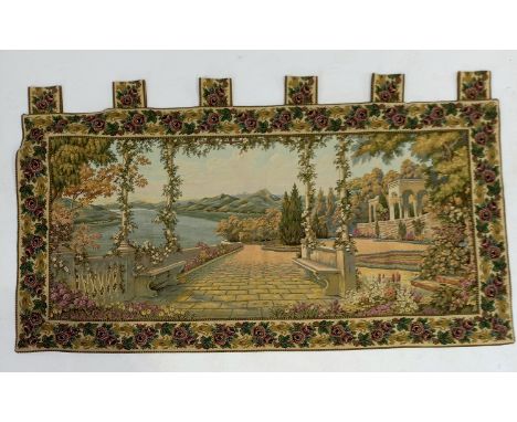 A tapestry wall hanging depicting a classical scene, 75cm x 165cm.