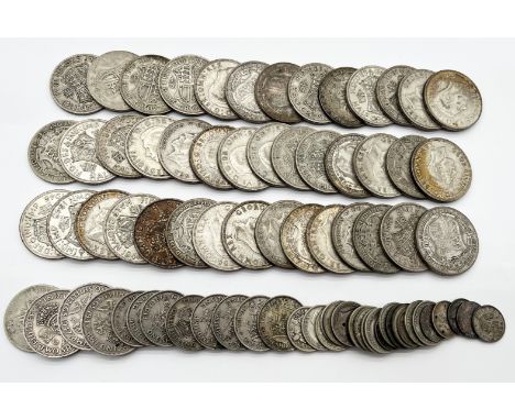 A collection of pre 1947 silver coinage including approximately 44 half crowns