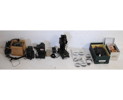 A vintage Astor 9.5mm cine film projector, along with a Pathescope 9.5mm cine film projector and a quantity of various film r