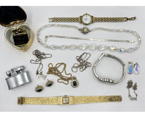 A small collection of watches, lighters, 925 silver bracelet and necklace etc.