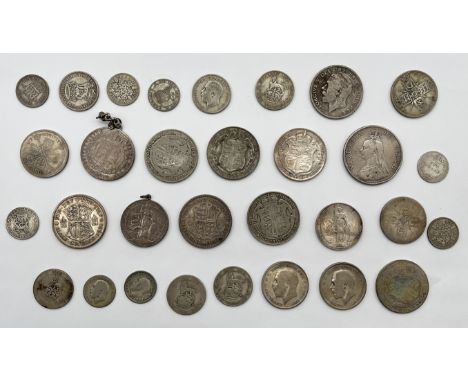 A collection of various silver coinage including 1889 double florin, half crowns etc.