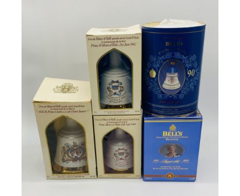 A collection of five boxed limited-edition Bell's Extra Special Old Scotch Whisky decanters relating to the Royal Family incl