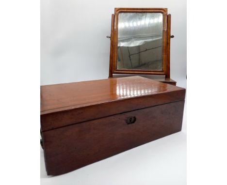 An antique walnut framed swing toilet mirror, with single frieze drawer on bracket feet, 33cm wide, 19cm deep, 47cm high, and