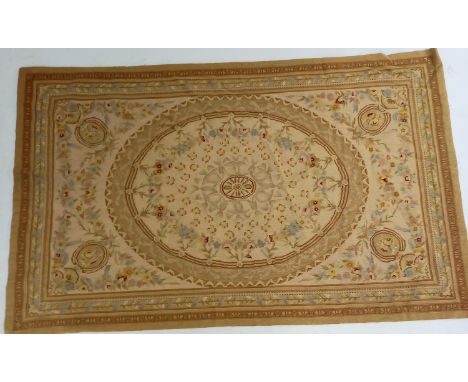 An Aubusson style cream ground tapestry with floral pattern, 113cm wide, 176cm length.