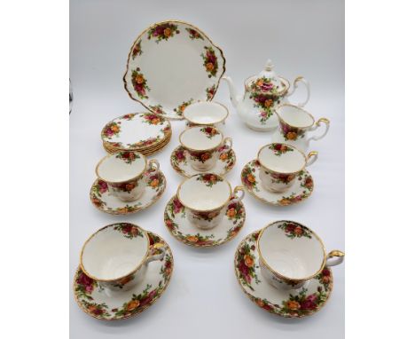 A Royal Albert Old Country Roses tea set, comprising of teapot, milk jug, sugar basin, six cups, saucers, tea plates and cake