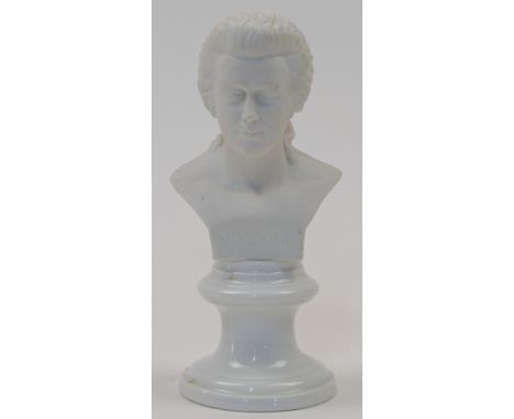 A bisque bust of Wolfgang Amadeus Mozart by Kriegel & Cie of Prague, 19th century, modelled with head turned slightly to dext