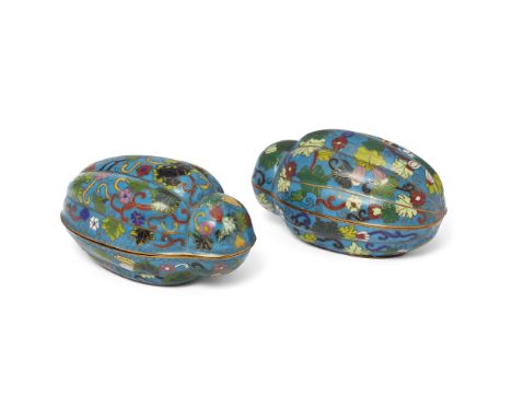 A pair of Chinese cloisonné-enamel ‘melon’ boxes and covers, late Qing dynasty/Republic period, 19th/early 20th century, each