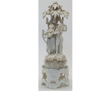 A Neapolitan white glazed figural group, possibly Capodimonte, late 18th / early 19th century, modelled as a male musician pl