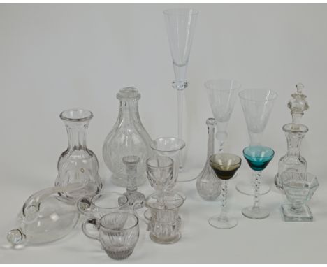 A collection of glassware, comprising: a large Astera commemorative champagne flute etched with an armorial insignia and date