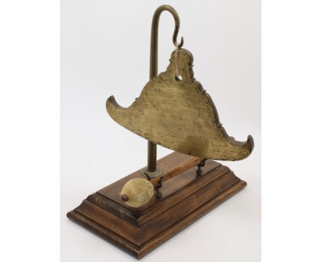 A Chinese bronze gong with beater, late 19th century / early 20th century, the gong of a flattened bell shape with a hole to 
