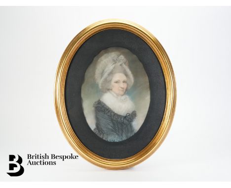 18th century oval pastel portrait of an elegant woman, circa 1790, approx 18w x 25 h cms, framed and glazed.  -Provenance: Th