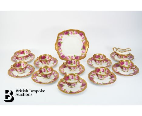 Royal Albert 'Old English Rose' highly gilt tea set comprising eleven cups, twelve saucers, twelve side plates, one sandwich 