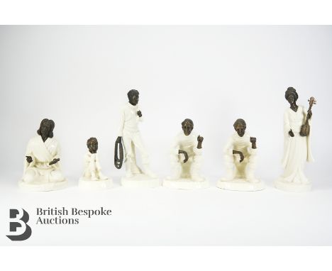 Minton bronze and ceramic figures, including The Fisherman MS13, 2 x Travellers Tales MS1, Geisha MS26, The Sage MS25, Spellb