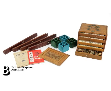 Chinese Mahjong set, housed in the original carry case, with sliding door that opens to reveal drawers, complete with instruc