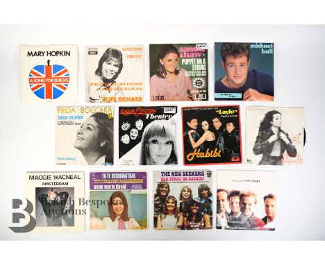 Approx. 110 45rpm records of Eurovision Song Contest entries, 1970s and 1980s, contained in two cases mostly picture sleeves.