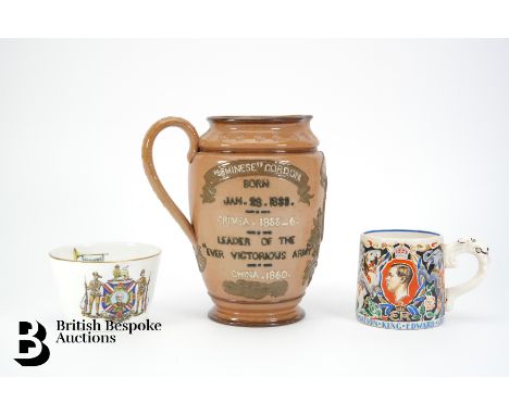 A stoneware Doulton Lambeth 'General Gordon' ale/cider jug. The jug commemorating "Chinese" Gordon who led the army in Soudan