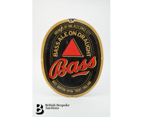 Vintage 'Bass' enamel brewers sign, oval, in traditional font with red triangle trademark, approx 46 x 36 cms, ideal for your
