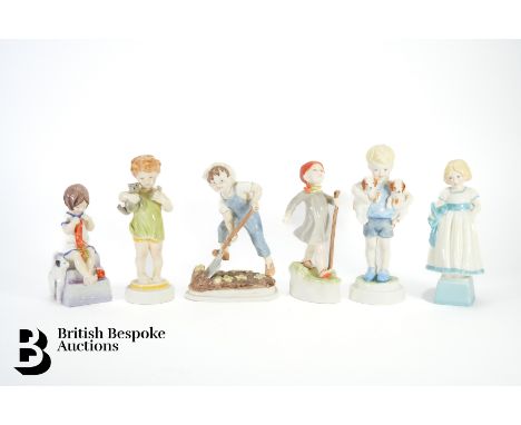 Royal Worcester week day figurines, including Saturday's child works hard for a living 3262 (little girl knitting) 14.5 cms, 