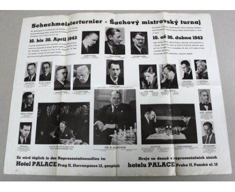Plakat. Prag 1943. Schwarzweißes Plakat zum Turnier in Prag 1943 “Schachmeisterturnier … in Prag in der Zeit vom 10. bis 30. 