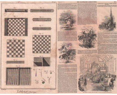 Schachgraphik. Konvolut von 4 Holzstichen / Kupferstich mit Schachmotiven aus dem 19. Jahrhunderts. Verschiedene Formate und 