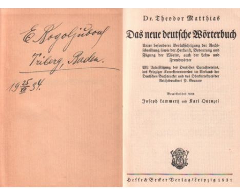 Bogoljubow. Matthias, Theodor. Das neue deutsche Wörterbuch … Bearbeitet von J. Lammertz und K. Quenzel. Leipzig, Hesse &amp;