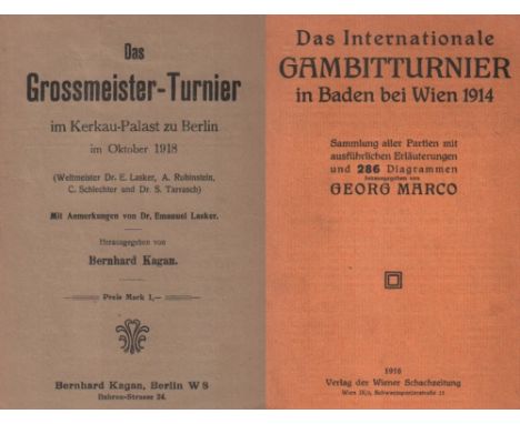 Baden 1914. Marco, Georg. (Hrsg.) Das Internationale Gambitturnier in Baden bei Wien 1914. Sammlung aller Partien mit … Erläu