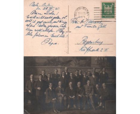 Tarrasch, Siegbert. Postalisch gelaufene, schwarzweiße Postkarte mit eigenhändig geschriebenem Text in deutscher Sprache von 