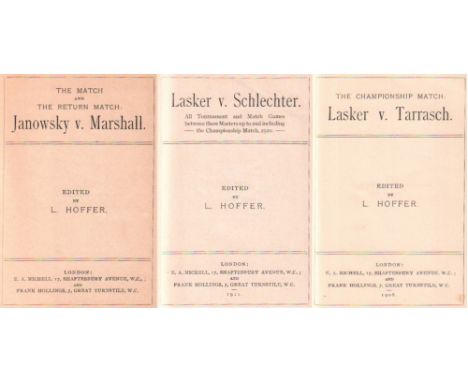 Hoffer, L. Four famous chess matches. London, Hollings and Printing - Craft, 1908 - 1911. 8°. Mit vielen Diagrammen. Aufgesch