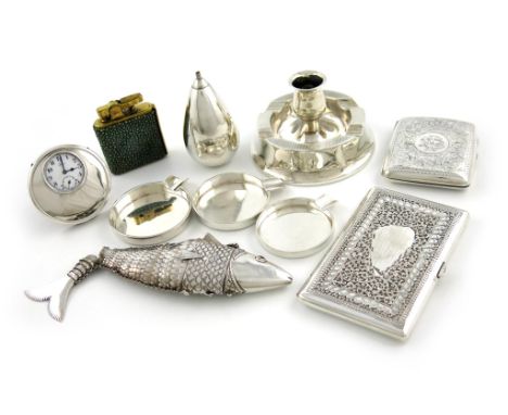 A mixed lot, comprising silver items: a Scottish table cigar lighter, by Hamilton and Inches, Edinburgh 1884, tear-drop form,