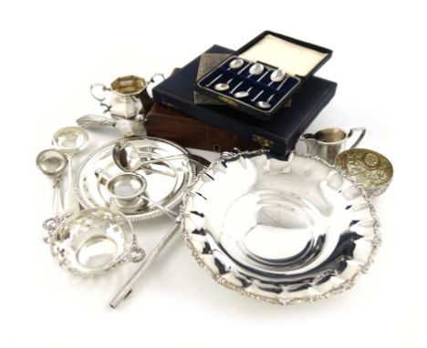 A mixed lot, comprising silver items: a Victorian dish, by Martin, Hall and Co, Sheffield 1867, circular form, stylised borde