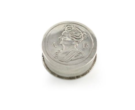 An early 18th century silver patch box, maker's mark IA, possibly for John Albright, circular form, the cover with a portrait