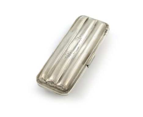 A Victorian silver cheroot case, by F. Marston, Birmingham 1871, rectangular form, engine-turned decoration, modelled to fit 