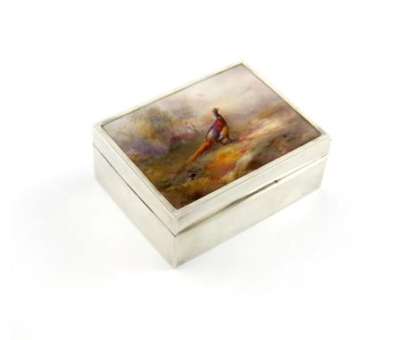 A silver-mounted Royal Worcester cigarette box, by Sanders and Mackenzie, Birmingham 1927, the panel signed Jas. Stinton, rec