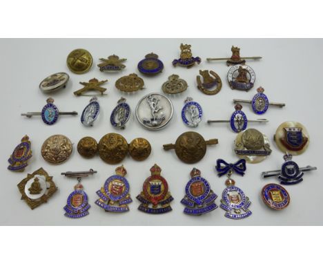 Collection of Corps sweetheart brooches etc including; Army Vetinary Corps, General Service Corps, Royal Corps of Signals, Ar