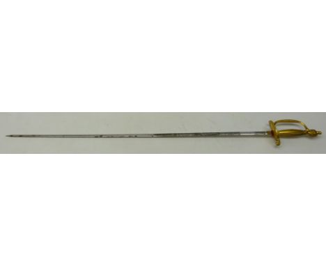 George V Diplomat's Ceremonial Sword, 80cm blade etched with scrolls and cypher, gilt braided grip and guard in leather scabb