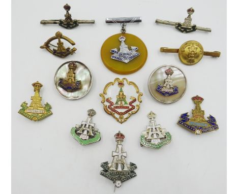 Collection of Green Howards sweetheart brooches including; enamelled, mother of pearl etc, provenance - a Private Yorkshire c