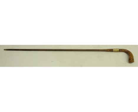 Hawthorn walking stick with gold mount, marked 'WH 18ctP.G.', L91cm Condition Report Click here for further images, condition