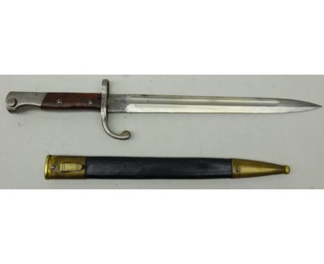 European Bayonet, 30cm part fullered single edge blade stamped B on spine, quillion stamped 1672, part wooden grip, in brass 