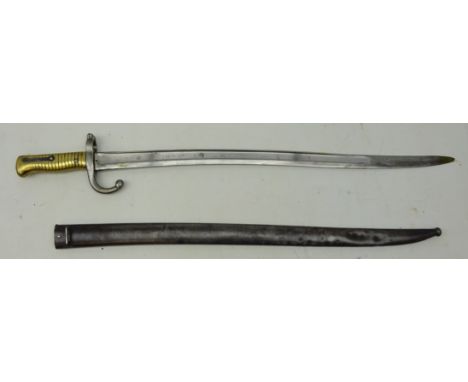 French Sword/Bayonet, 57cm recurve part fullered single edge blade engraved on spine with date 1872 quillion stamped R 84187,