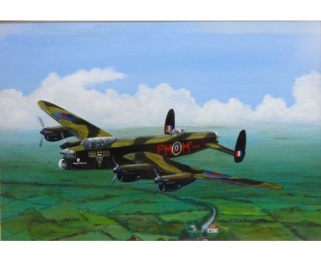 'Lancaster PM-M2 City of Lincoln over the Lincolnshire Wolds' oil on board, signed R. McCormick, 29cm x 42cm Condition Report
