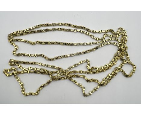 A large yellow metal guard chain, testing as 9ct gold32.2 g