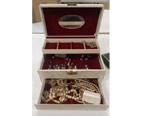 Assorted costume jewellery, in a jewellery box