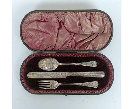 Victorian silver fork, spoon and knife, London 1890, 2.8 ozt (all in), and a set of silver plated spoons