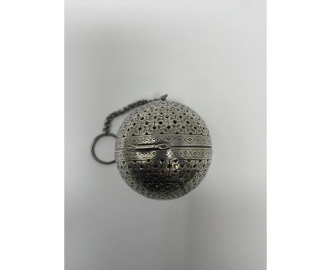 A 19th century silver coloured metal tea diffuser, on a chain, 47 g