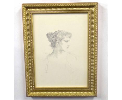 British, 19th century, A&nbsp; lithograph of a lady in profile dated 1894, pencil on paper, indistinctly signed, 12 x 10ins