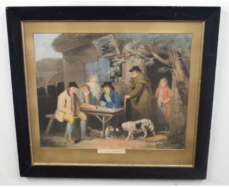 After George Morland (British, 18th century), 'Playing at dominoes', colour lithograph, 19 x 23.5ins