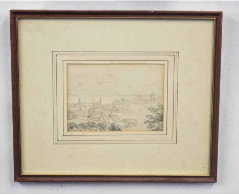 British, 20th century, A preparatory sketch of an unidentified English town, pen and wash, 5 x 6ins